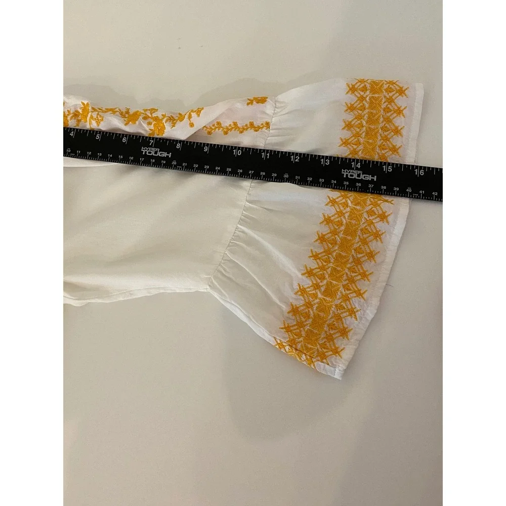 Savanna Jane L White Yellow Embroidered Peasant Blouse Bell Sleeve Top  Boho 099 - Picture 10 of 11
